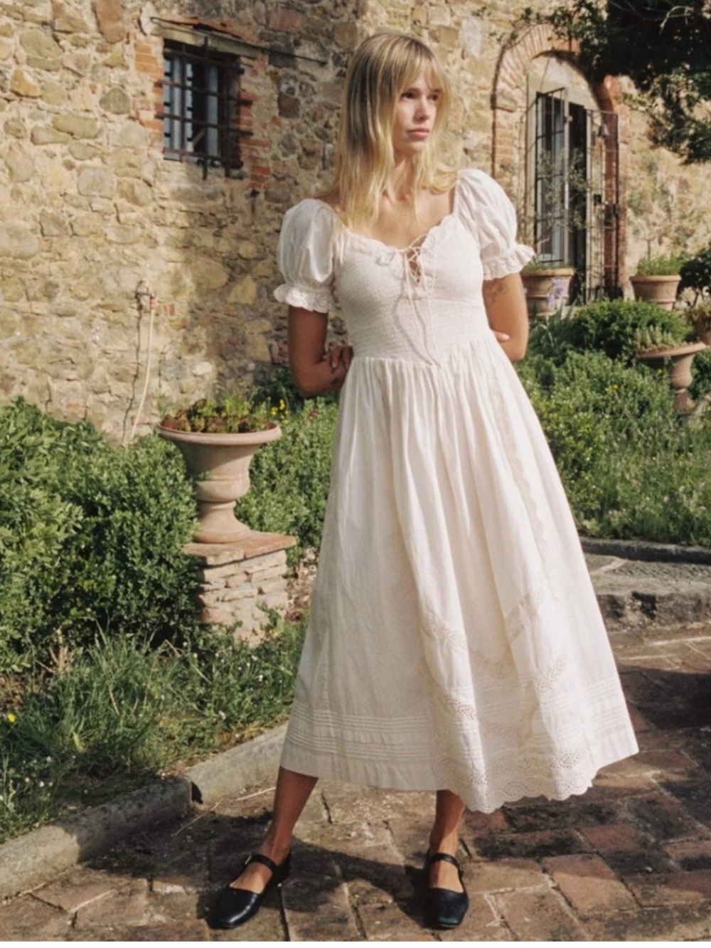 Christy Dawn Madeline Cream Puff-Sleeve Maxi Dress NWT